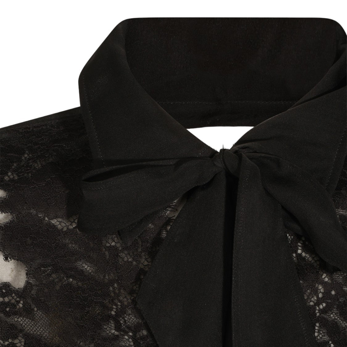 Alberta Ferretti Black Sheer Lace Panel Bow Tie Shirt