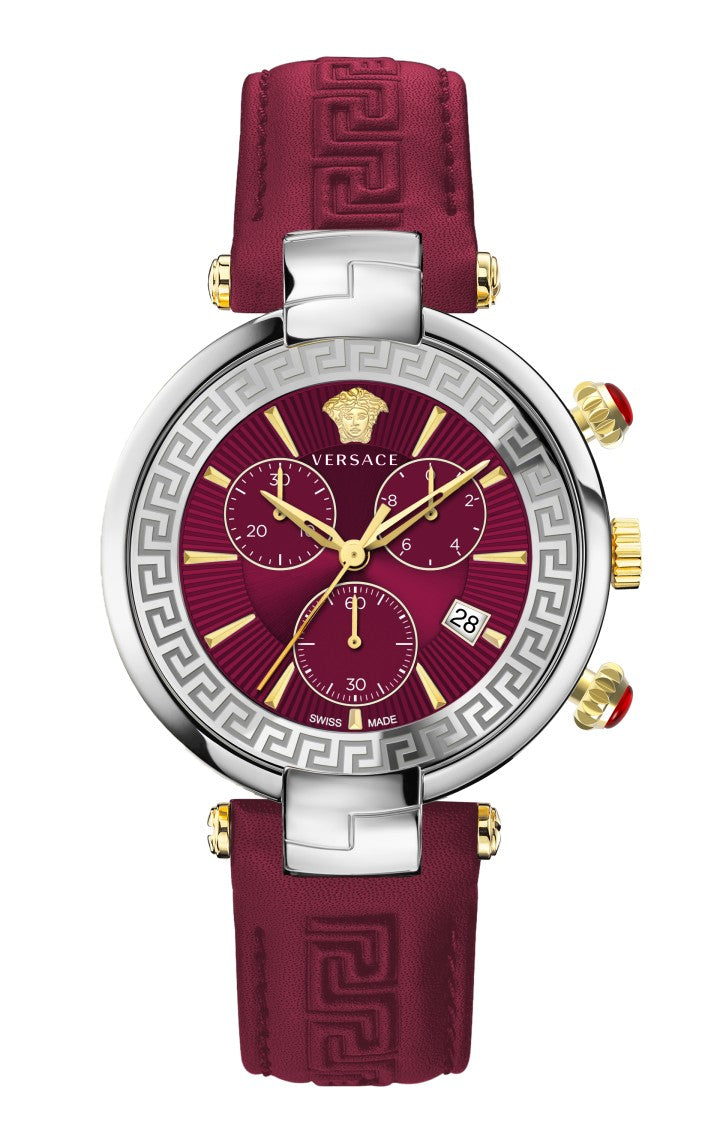 Versace Quartz Chronograph Watch With Red Dial And Calf Leather Strap