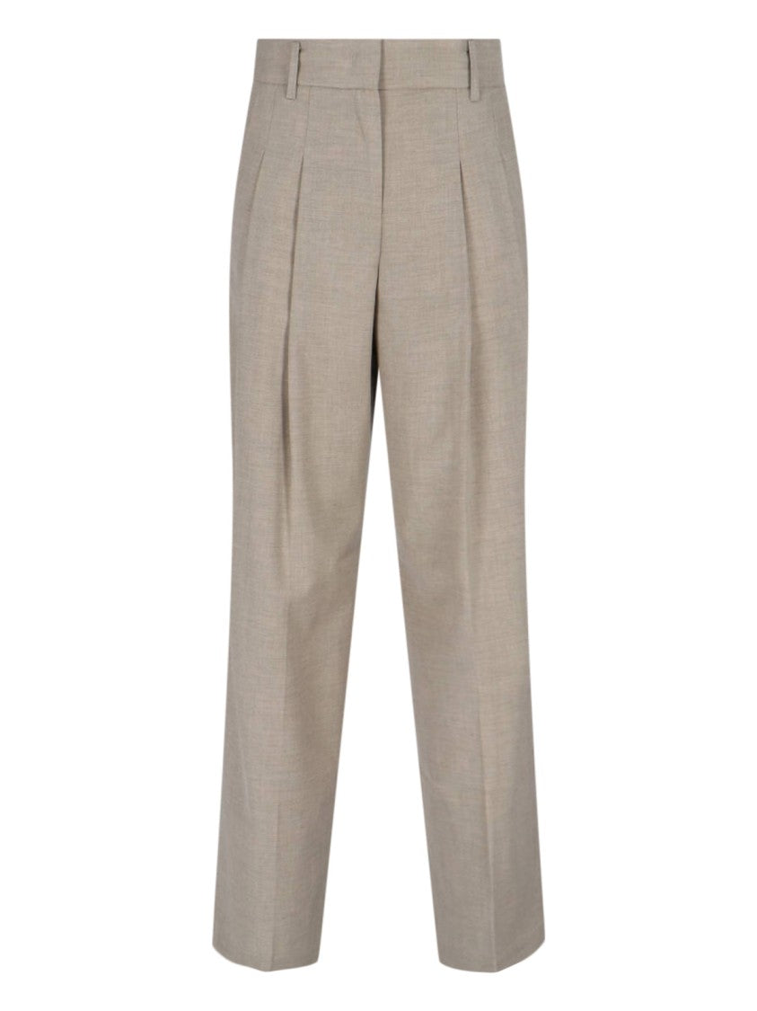 The Frankie Shop High-Waisted Taupe Wide-Leg Trousers With Tailored Finish