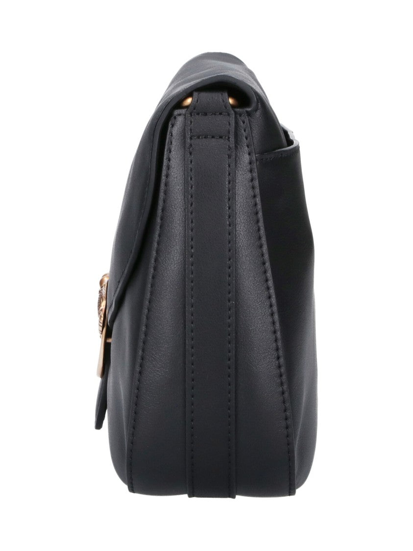 Pinko Black Leather Love Birds Flap Shoulder Bag