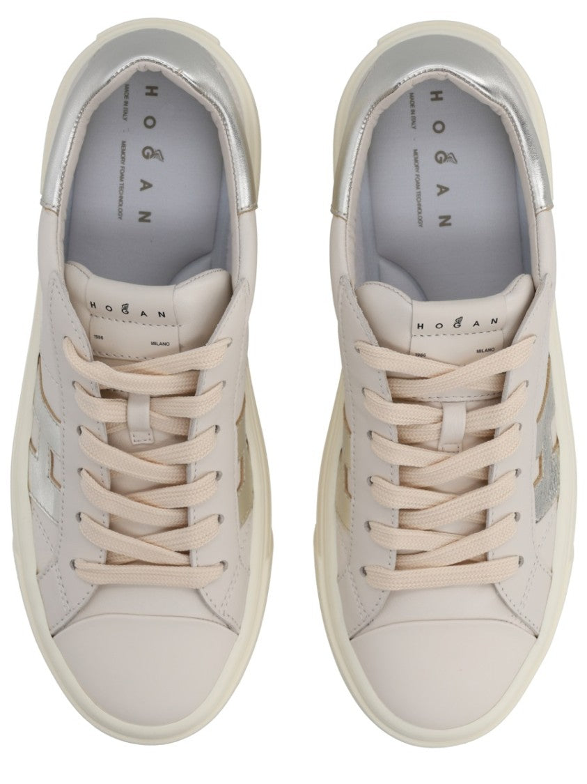 Hogan Light Beige Crosswind Silver Accent Sneakers