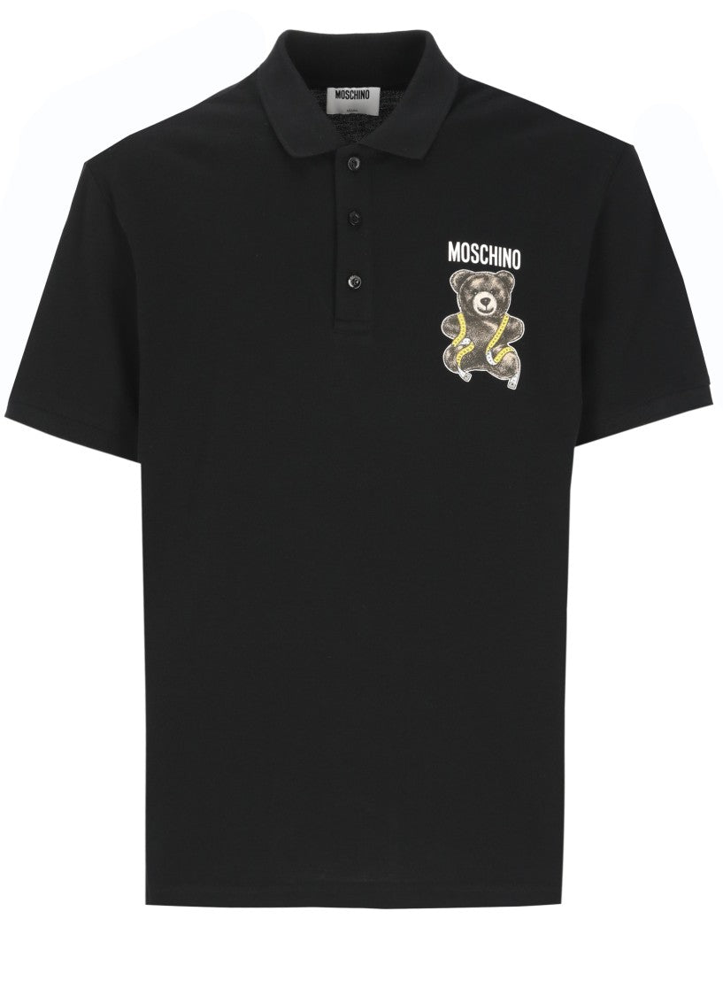 Moschino Black Teddy Bear Print Cotton Polo Shirt