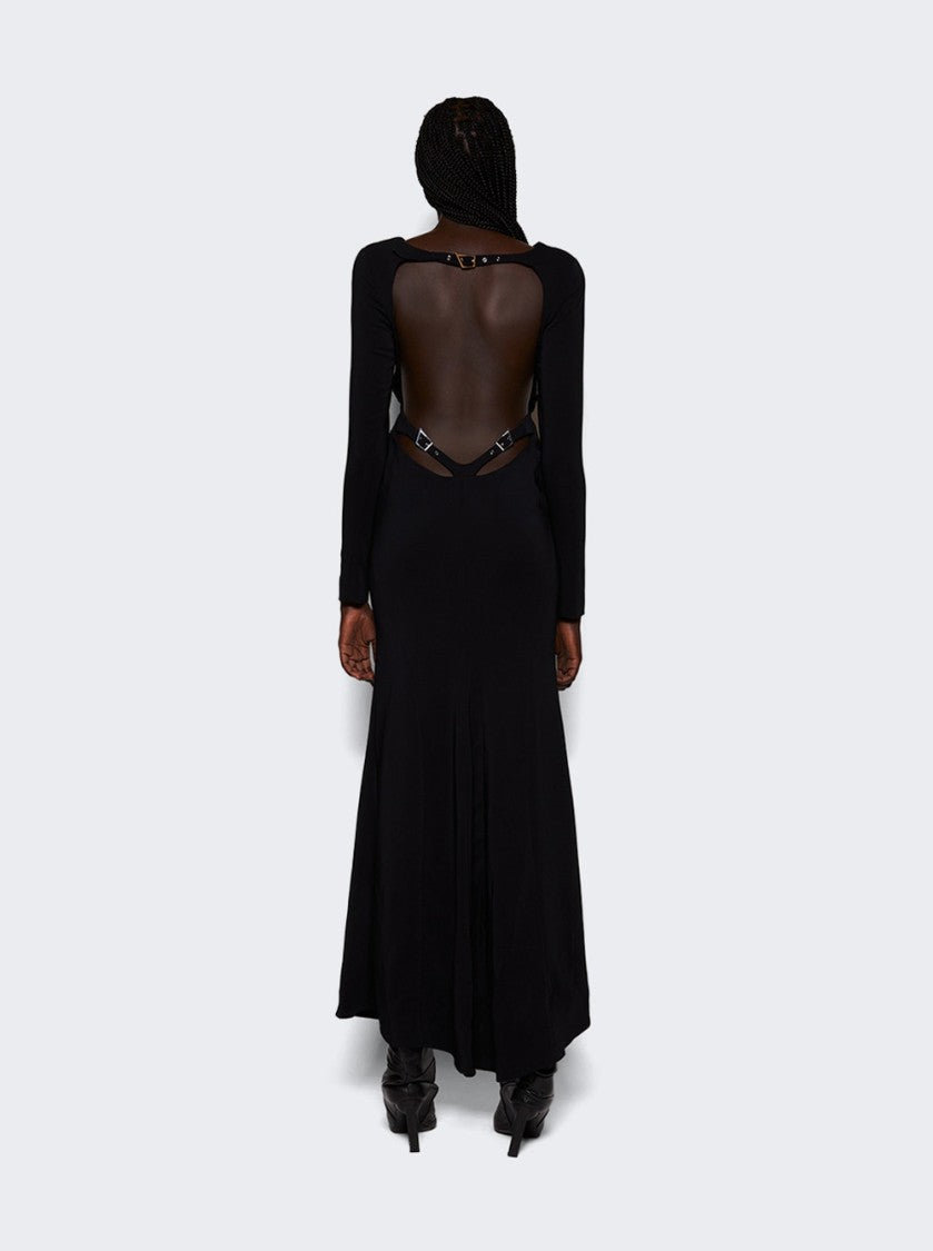 Mugler Backless Buckled Crepe Gown Black