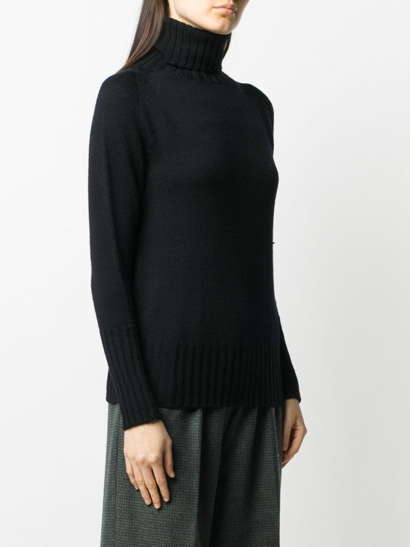 Drumohr Black High Ribbed Turtleneck Wool Sweater