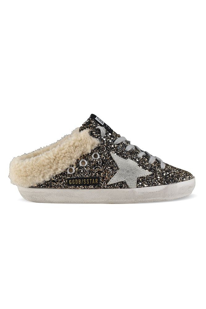 Golden Goose Black Gold Brown Sequins Superstar Clogs