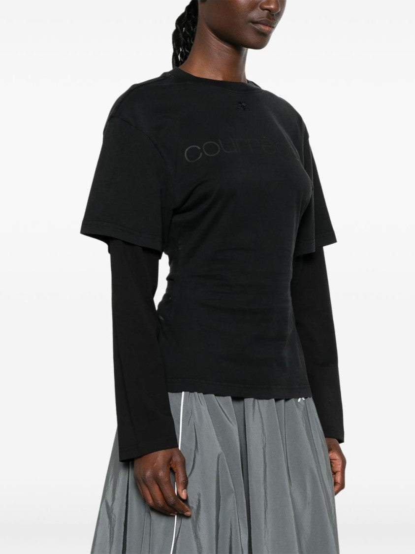 Courrèges Black Long-Sleeve Layered Subtle Branding Top
