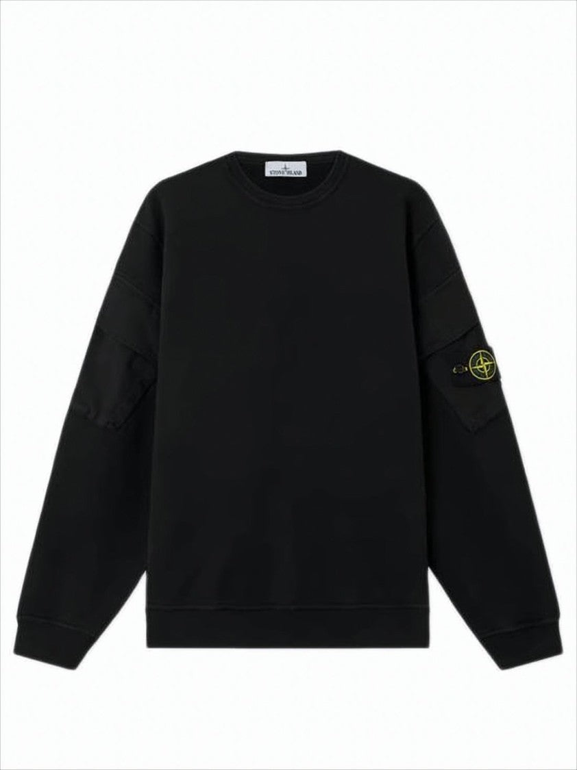 Stone Island Black Crewneck Sweater With Flap Pockets