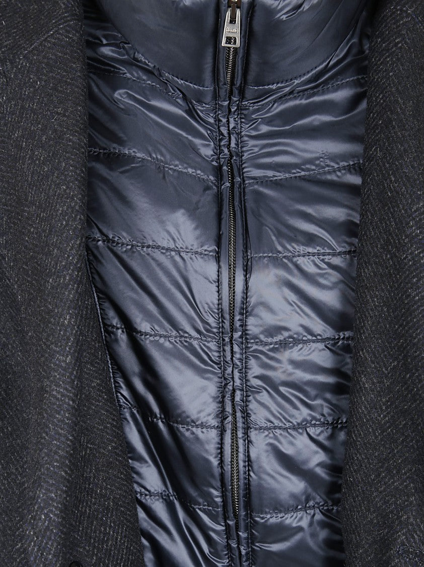 Herno Quilted Black Tailored Jacket With Herringbone Pattern