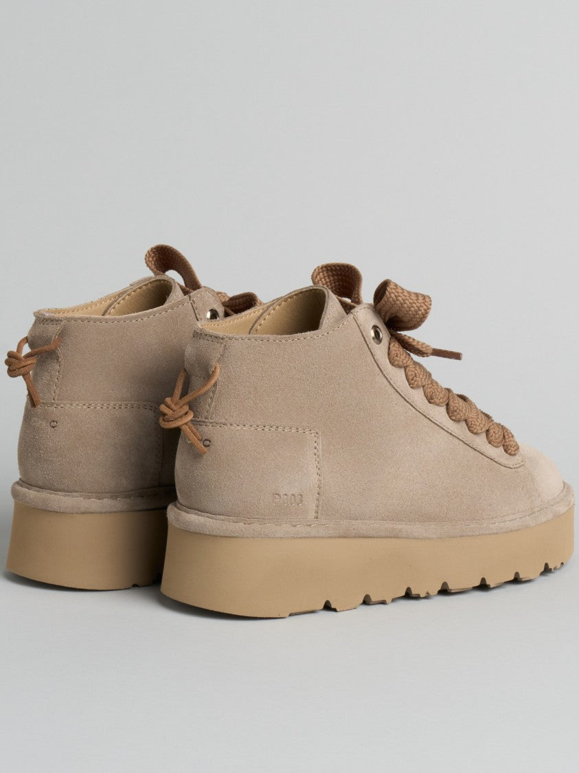 Panchic Mid-Top Beige Suede Sneakers With Textured Laces