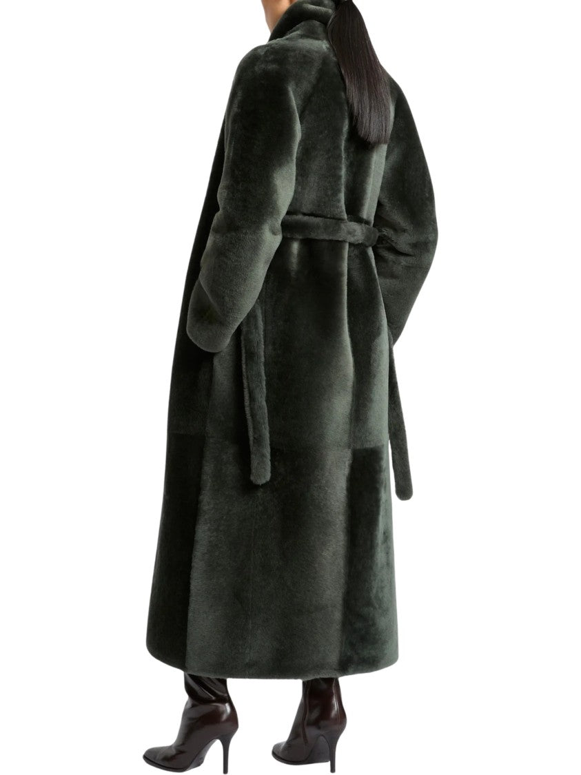 Yves Salomon Deep Green Belted Shearling Coat