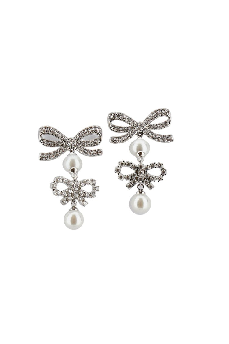 Self-Portrait Double Bow Pearl Earrings