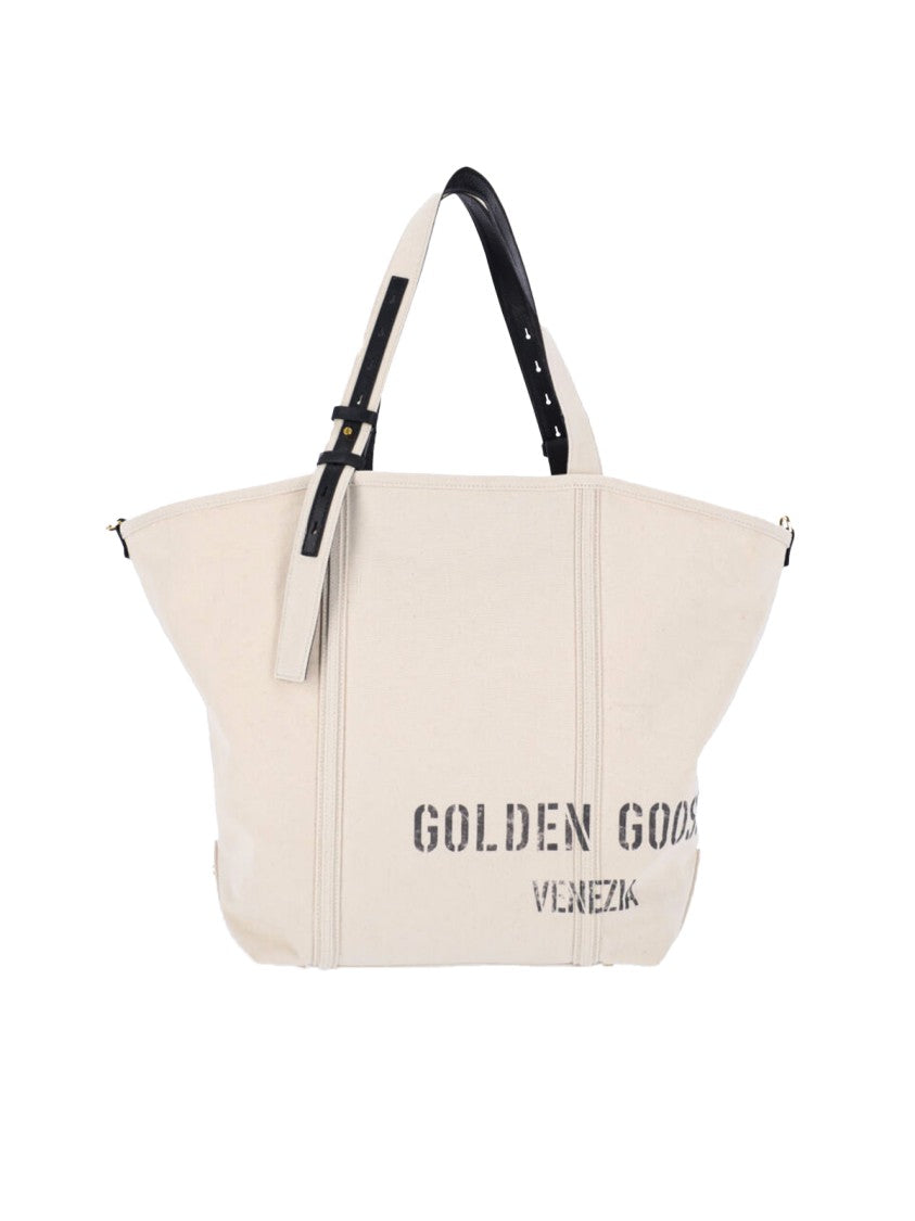 Golden Goose Beige Cotton Tote With Leather Accents
