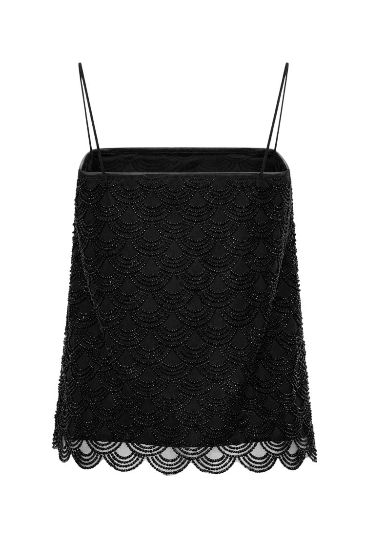 Rotate Black Sequins Straight Neckline Slip Top