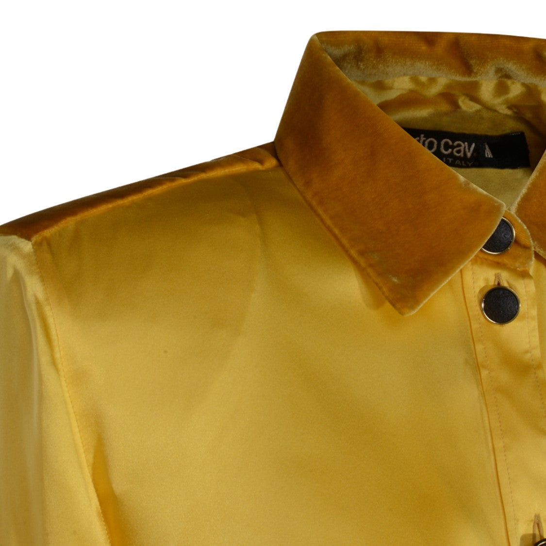 Roberto Cavalli Ochre Satin Shirt With Velvet Accents