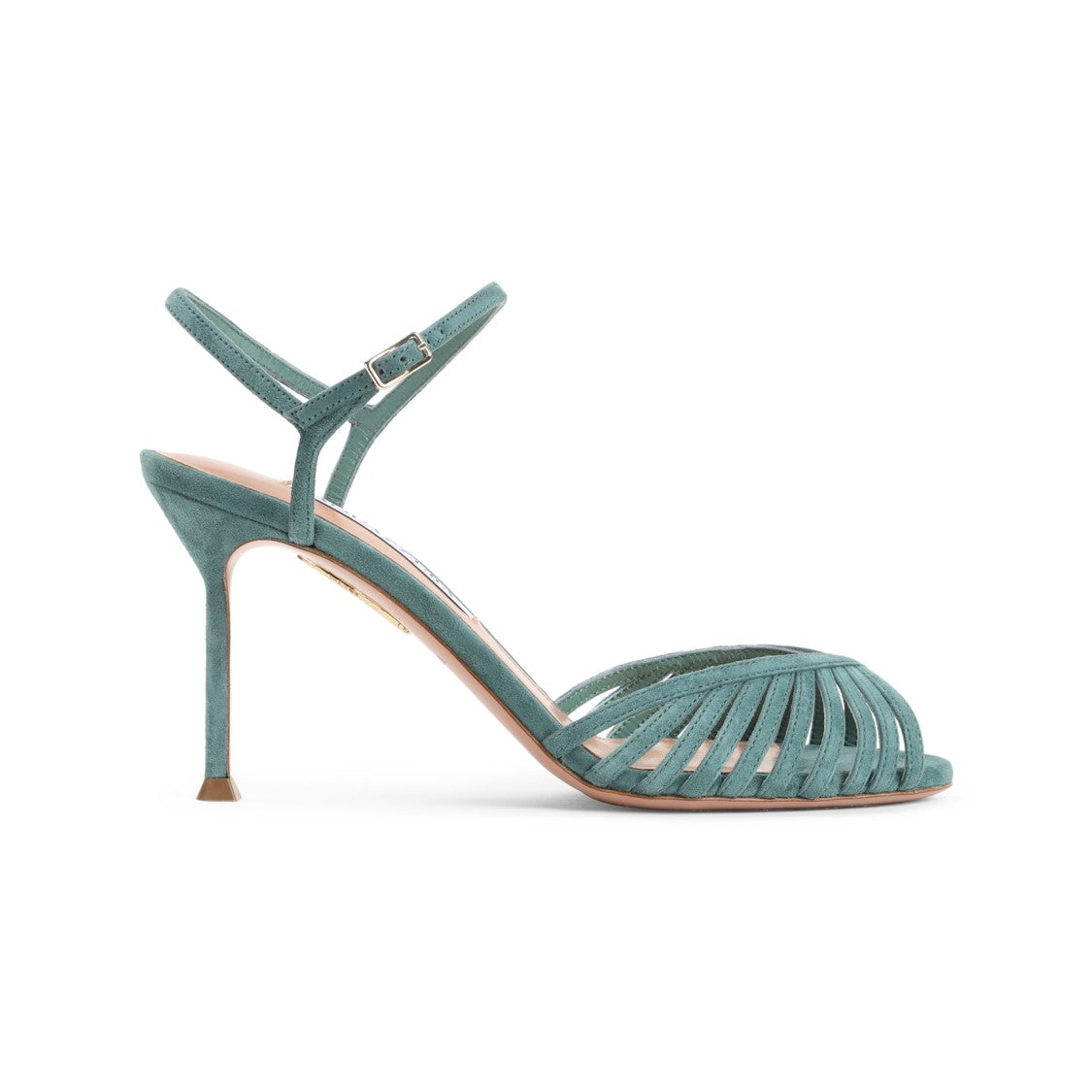 Aquazzura Light Teal Blue Kid Suede Leather Hold Me Sandal
