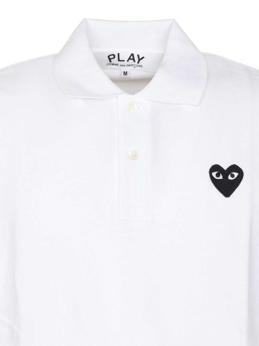 Comme Des Garçons Classic White Polo With Black Heart Emblem