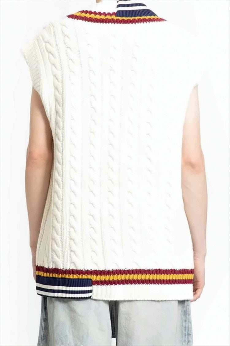 Moncler Cable Knit Vest With Striped V-Neckline