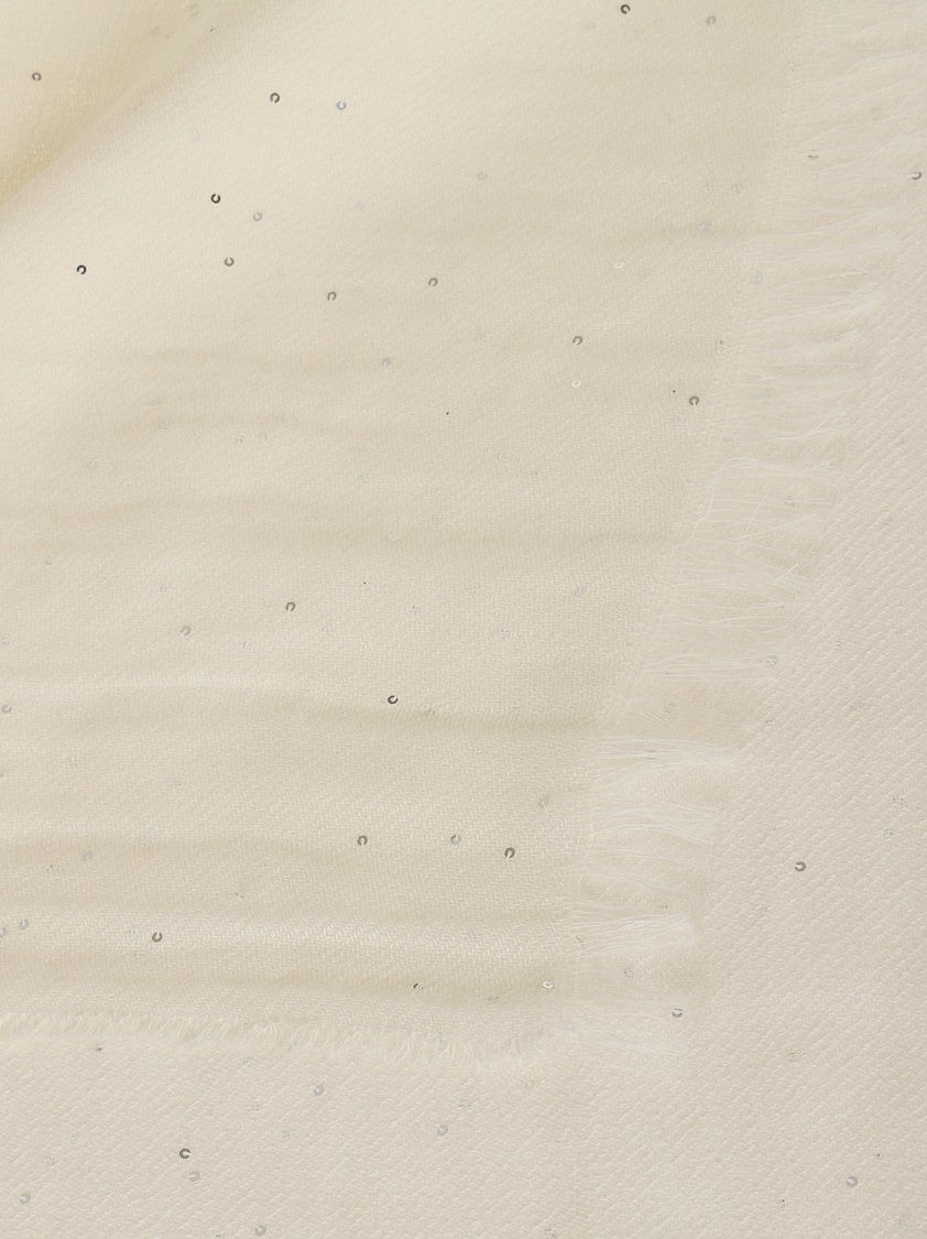 Peserico Twill Cotton Stole With Delicate Sequins And Fringe Detail
