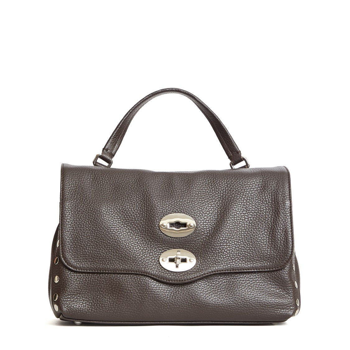 Zanellato Structured Small Grey Handbag With Multi-Pocket Design And Removable Straps