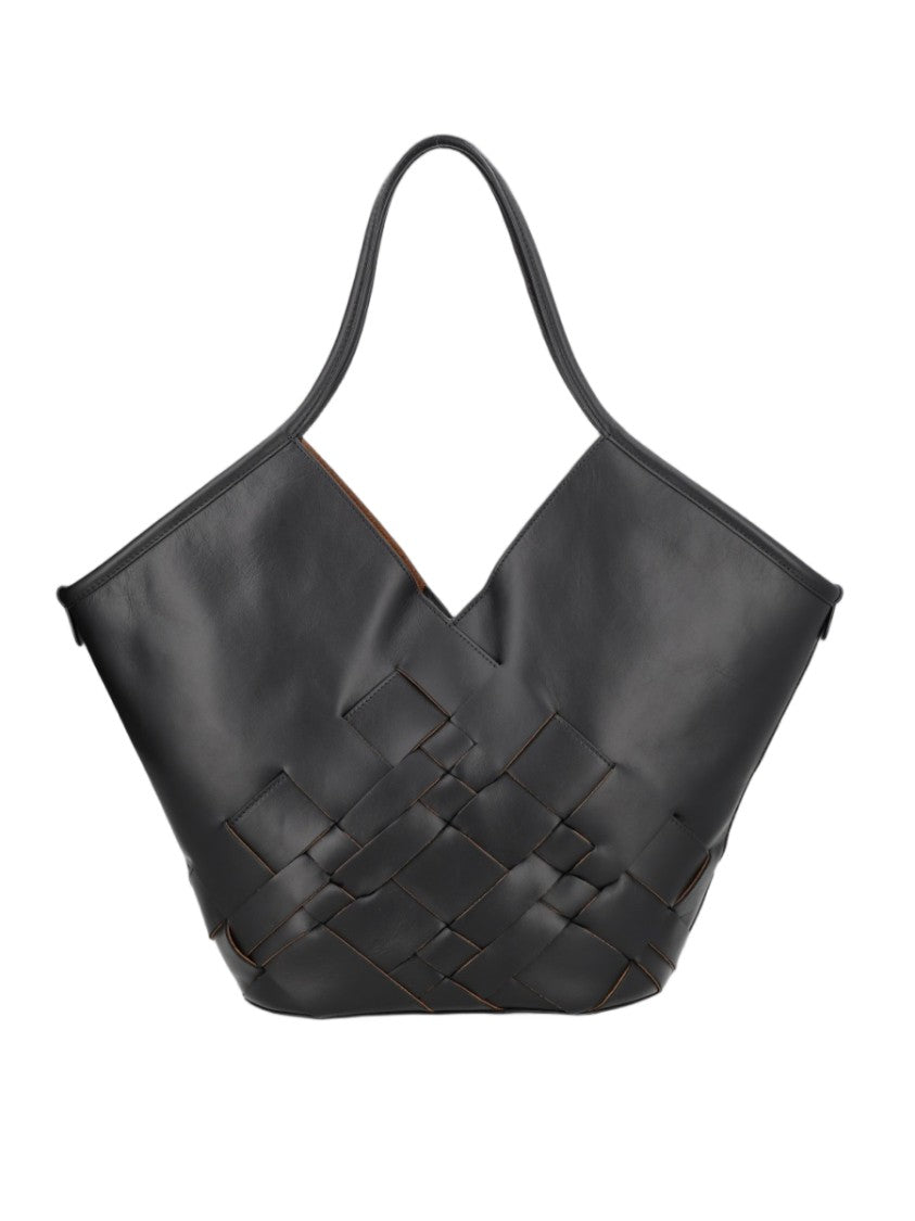 Hereu Black Woven Calf Leather Shoulder Bag
