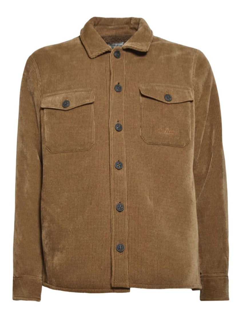 Mc2 Saint Barth Ribbed Brown Sweater With Button-Down Front And Chest Pockets