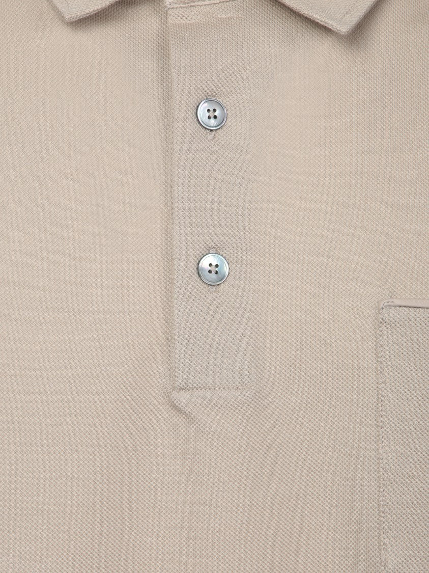 Zegna Beige Piquet Polo With Leather Trim