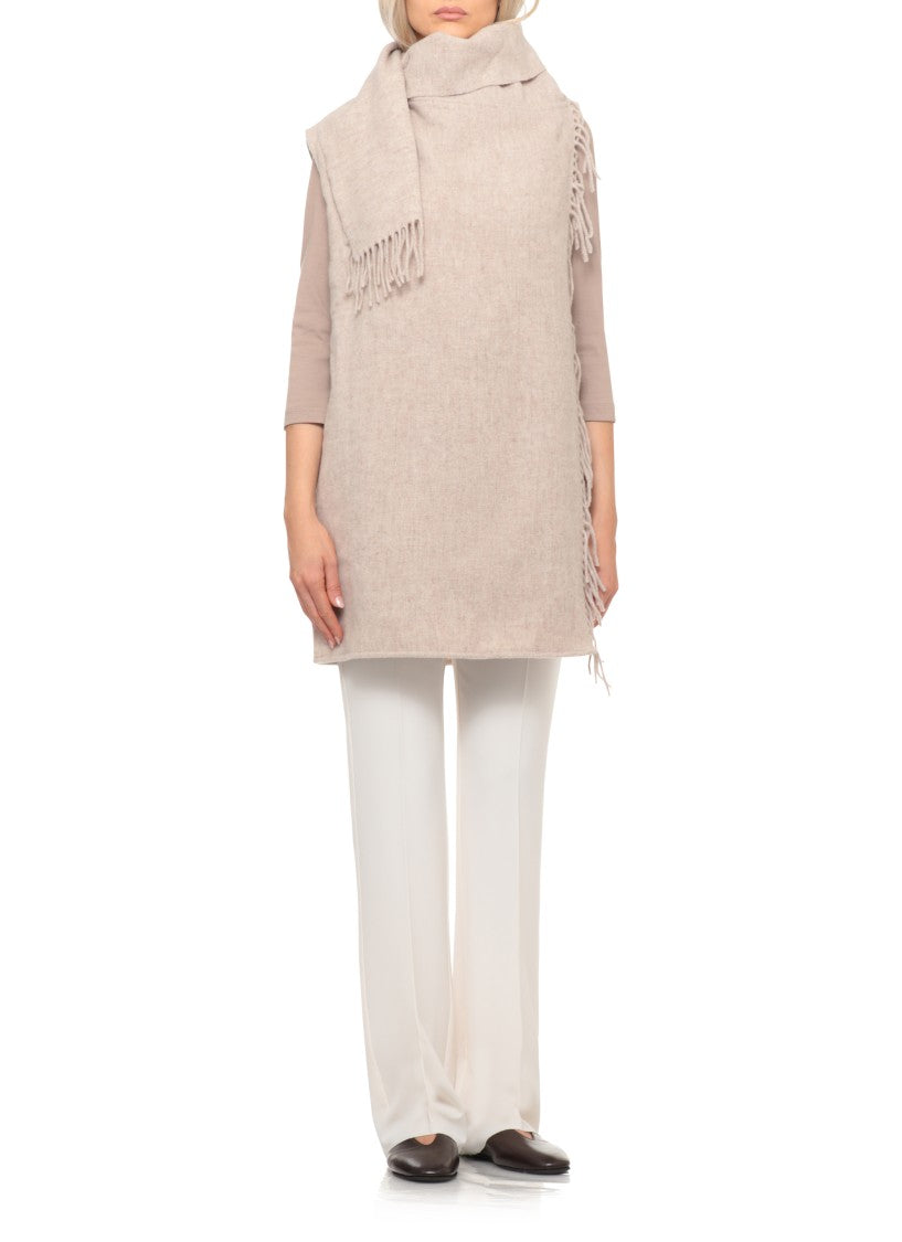 Fabiana Filippi Wool Gilet With Fringed Trims And Scarf Detail