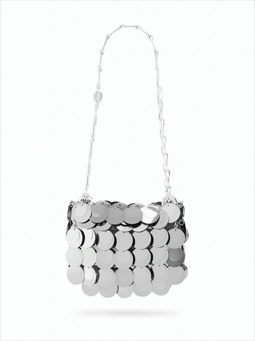 Paco Rabanne Futuristic Silver Disc Clutch With Chain Strap