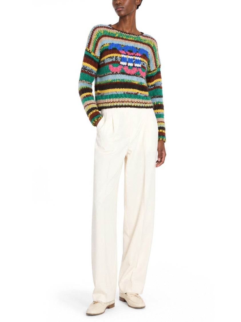 Celine Chunky Knit Sweater With Abstract Pattern And Vibrant Stripes