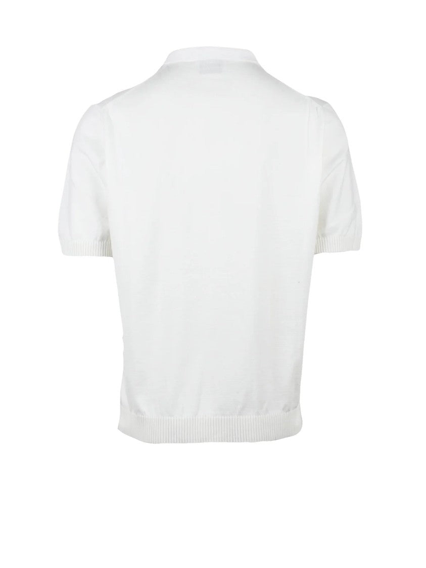 Alpha Studio White Cotton Polyurethane Knit Polo Shirt