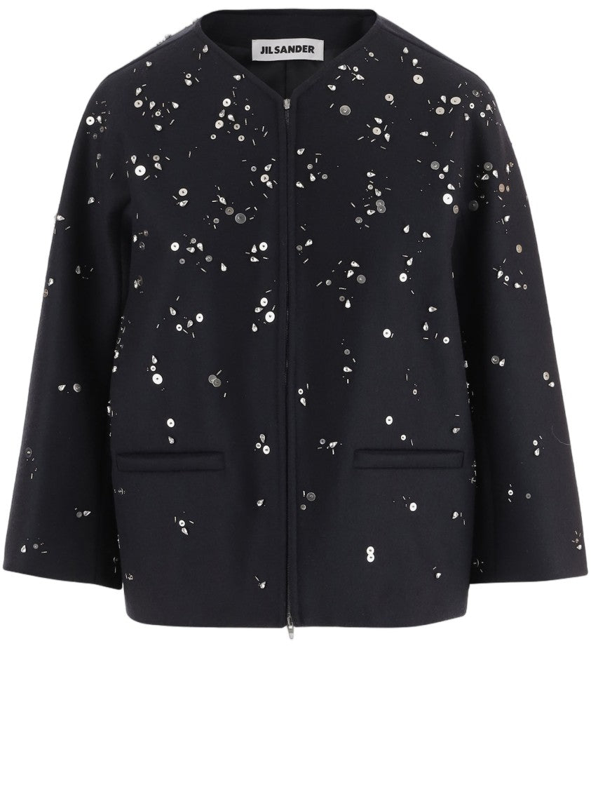 Jil Sander Dark Navy Metallic Embellished Virgin Wool Jacket