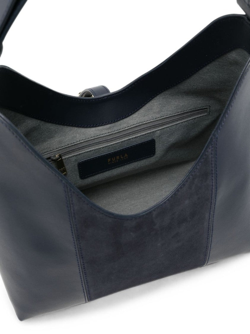 Furla Smooth Leather Suede Panel Top-Handle Handbag