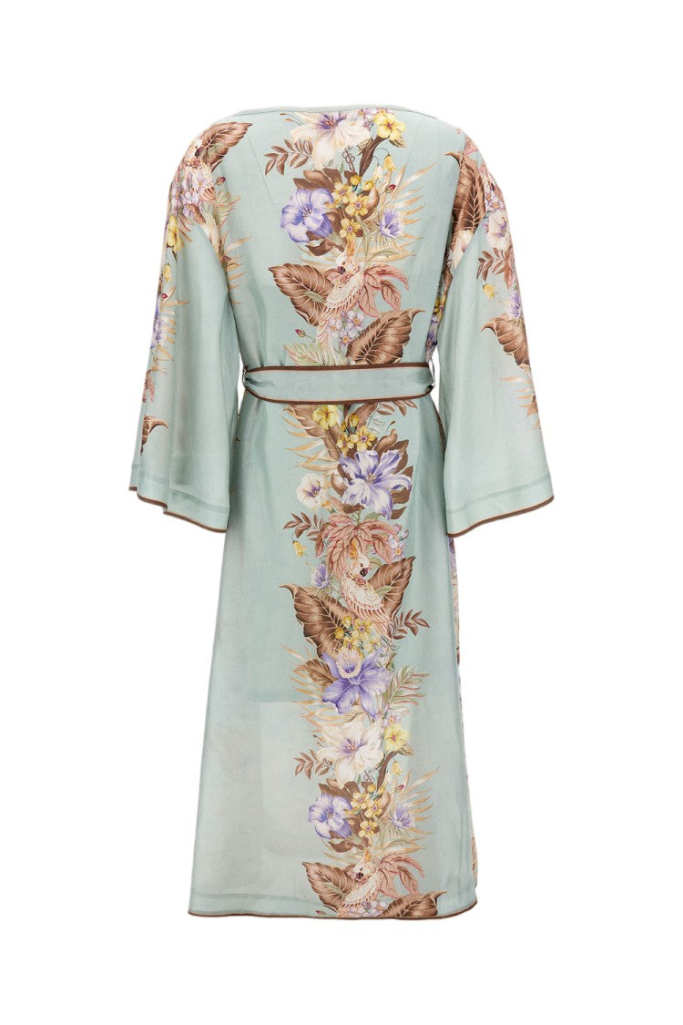 Zimmermann Floral Print Silk Tunic Dress With Waist Belt