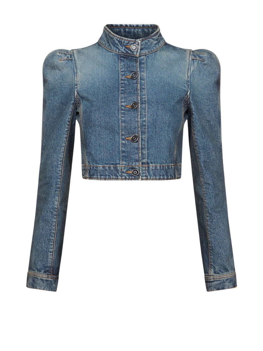 Alaïa Cropped Denim Jacket With High Neck