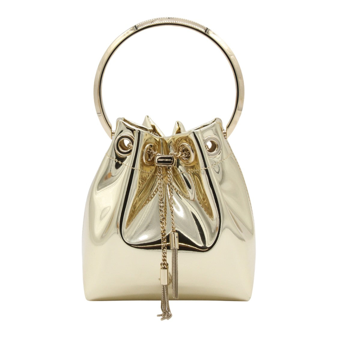 Jimmy Choo Metallic Gold Bucket Bag With Structured Silhouette