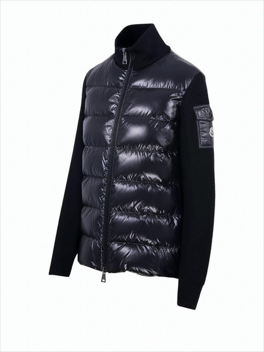Moncler Quilted Down Coat With Textured Knit Sleeves