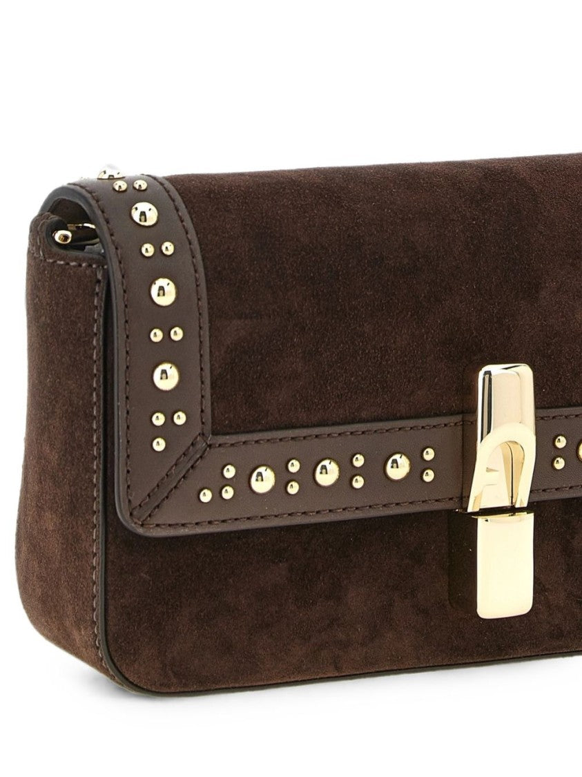Furla Brown Rectangular Suede Leather Trim Bag