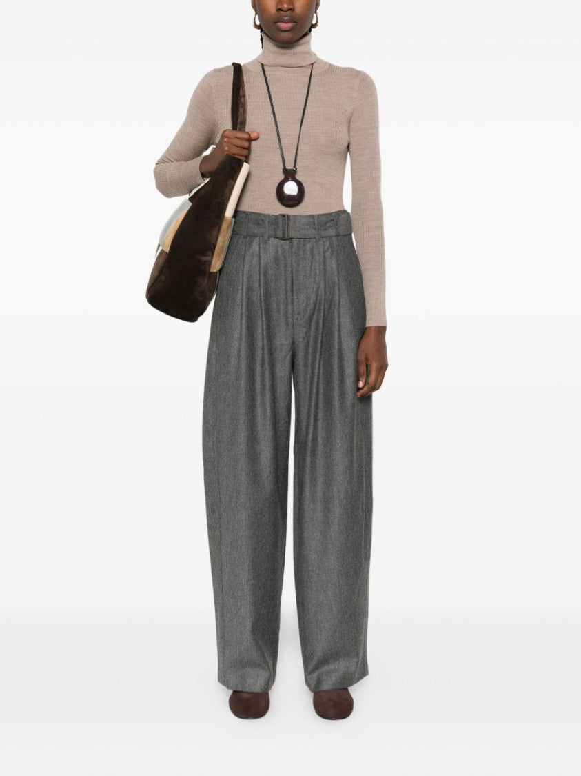 Soeur Tailored Gray Trousers With Wide-Leg Silhouette