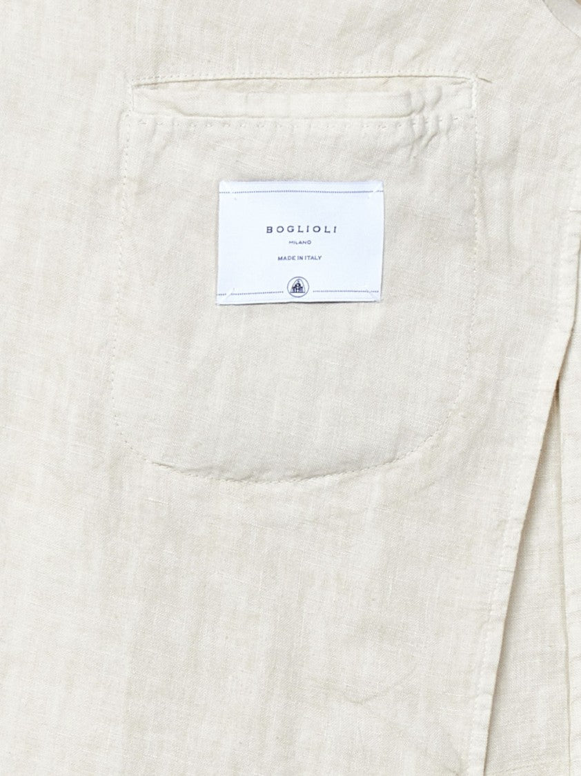 Boglioli Beige Linen Double-Breasted Suit With Double-Pleat Trousers