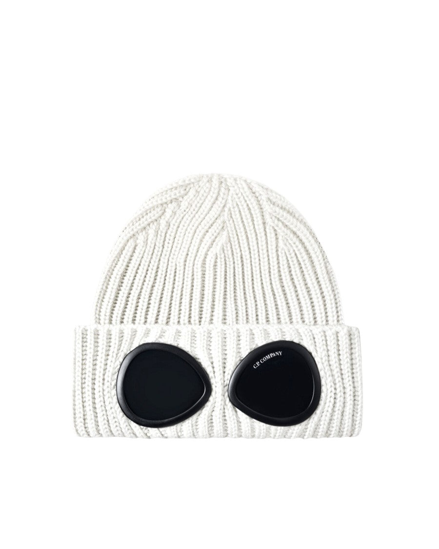 C.P. Company White Lens Gauze Ribbed Knit Beanie