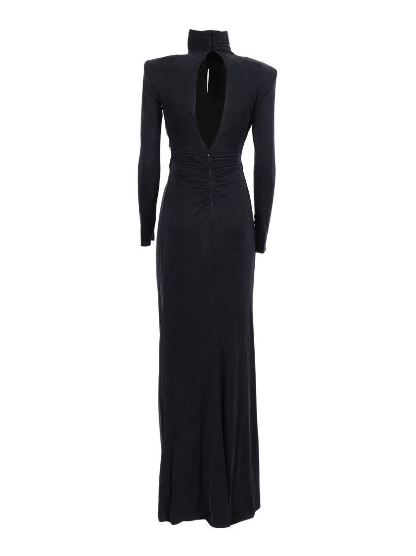 Elisabetta Franchi Long Black Dress With High Neckline