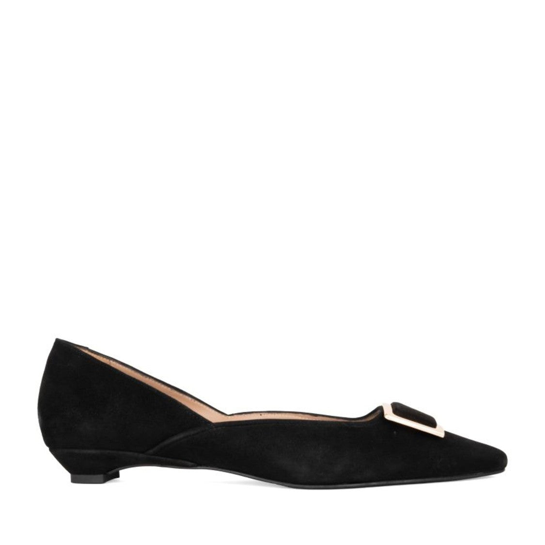 Sergio Moretti Black Pointed Toe Decorative Buckle Suede Ballet Flats