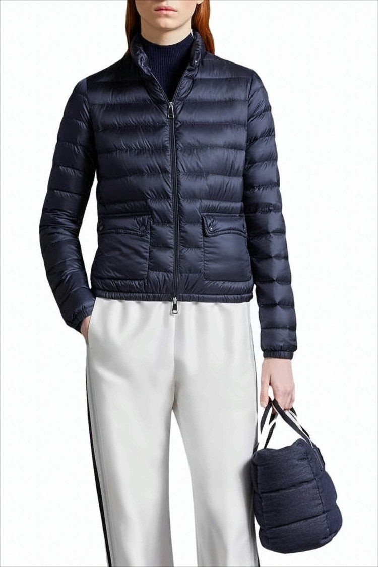 Moncler Cropped Quilted Puffer Jacket With High Collar And Flap Pockets