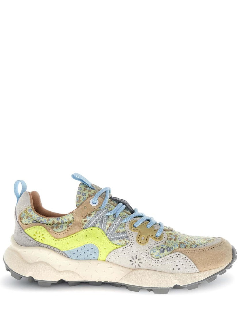 Flower Mountain Floral-Patterned Sneakers With Suede Overlays And Chunky Sole