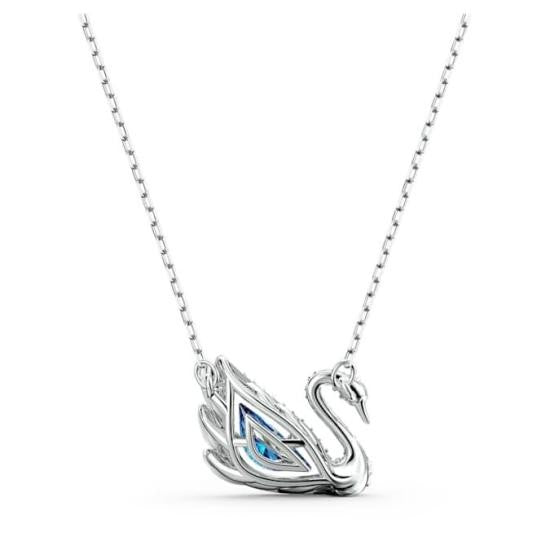 Swarovski Swan Pendant Necklace With Blue Crystal Centerpiece