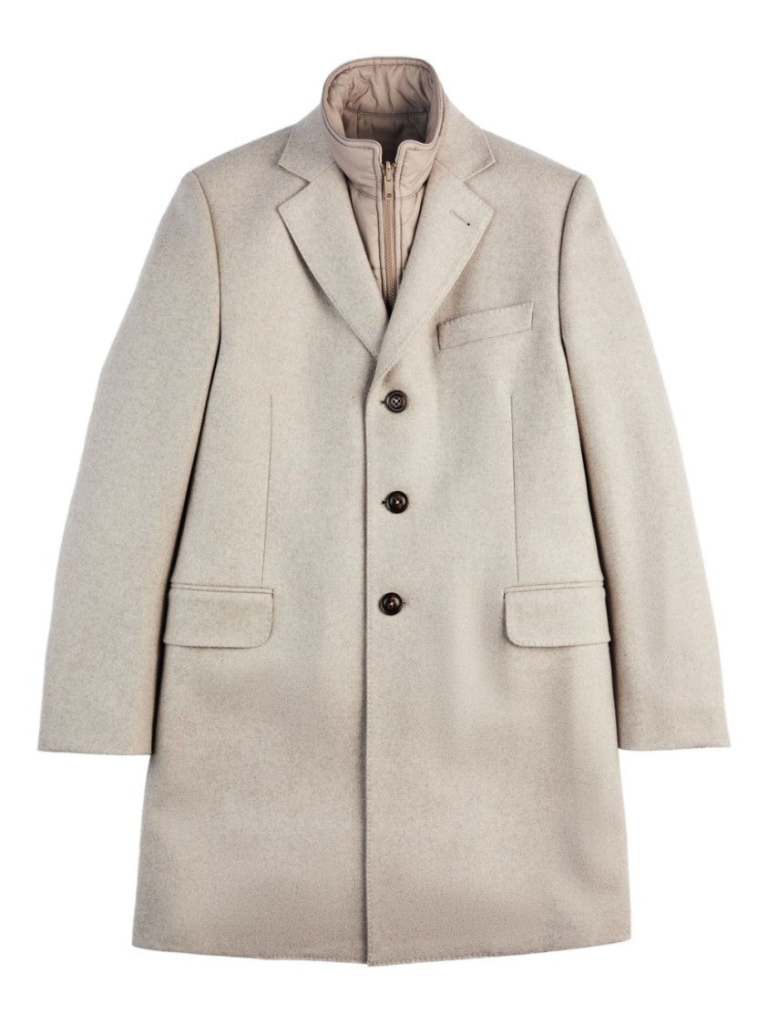 Fay Structured Light Beige Cashmere Coat With Notch Lapels And Flap Pockets