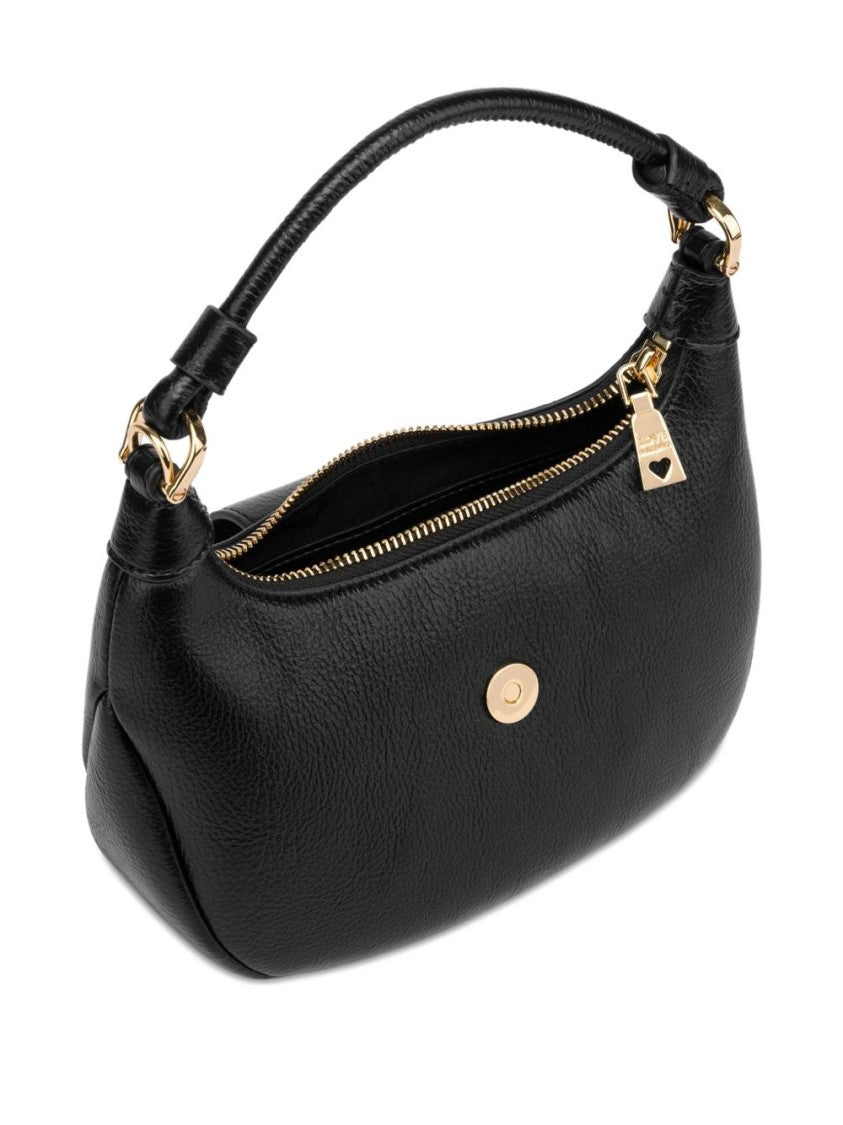 Love Moschino Polished Black Shoulder Bag With Curved Silhouette