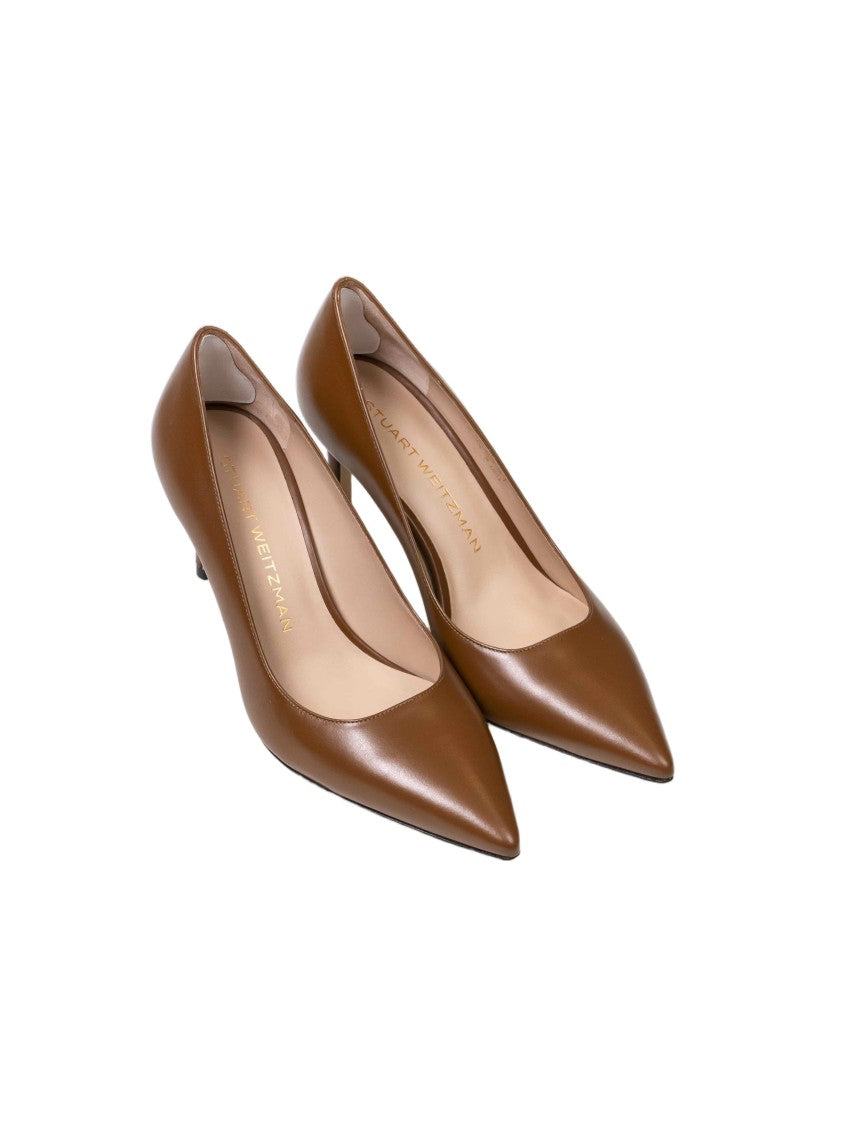 Stuart Weitzman Brown Leather Stuart Power 75 Pointed-Toe Pumps