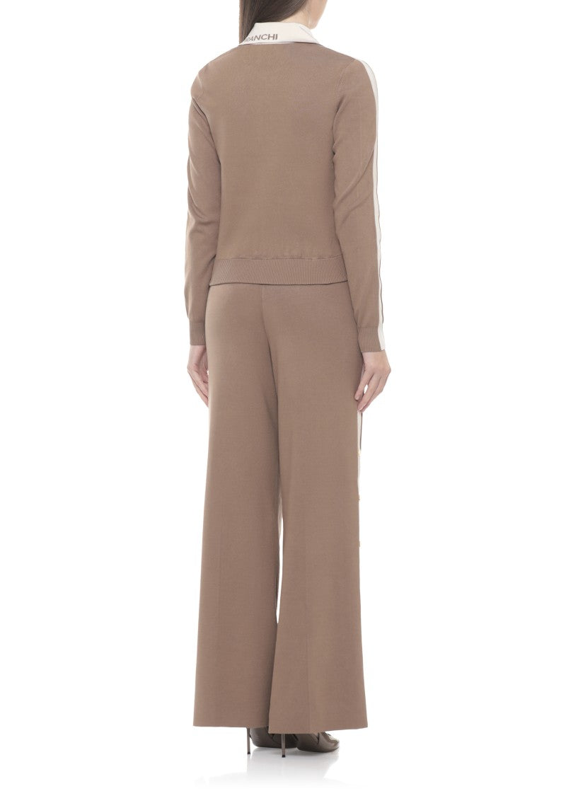 Elisabetta Franchi Brown Zip Front Logo Viscose Sweater