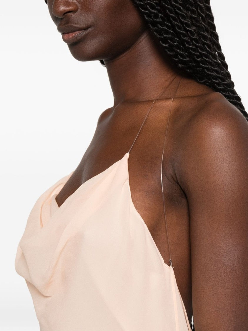 Mugler Pink Backless Cowl Neck Layered Dress